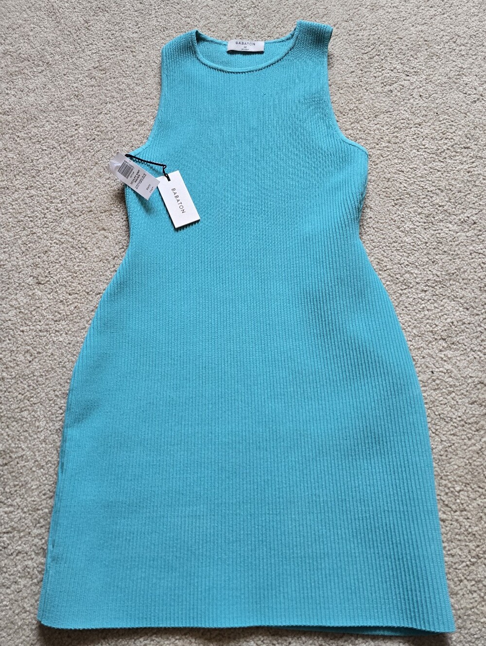 Babaton NWT Sculpt Knit Racer Mini Dress turquoise Blue Size XS New With Tags